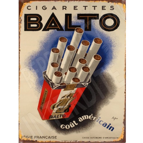 plaque déco publicitaire vintage cigarettes balto