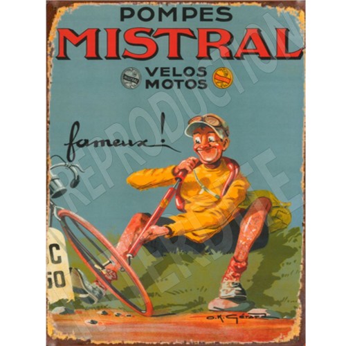 Plaque pompes Mistral publicitaire vintage
