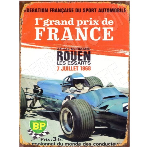 Plaque Grand prix de France 1968 vintage rétro
