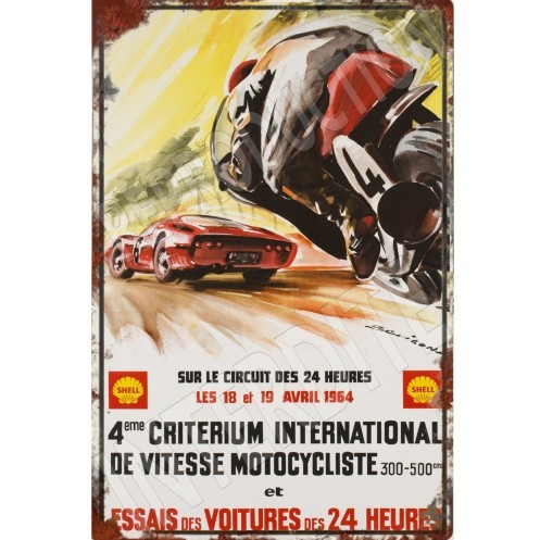 Plaque métal Le Mans moto 1964 publicitaire vintage