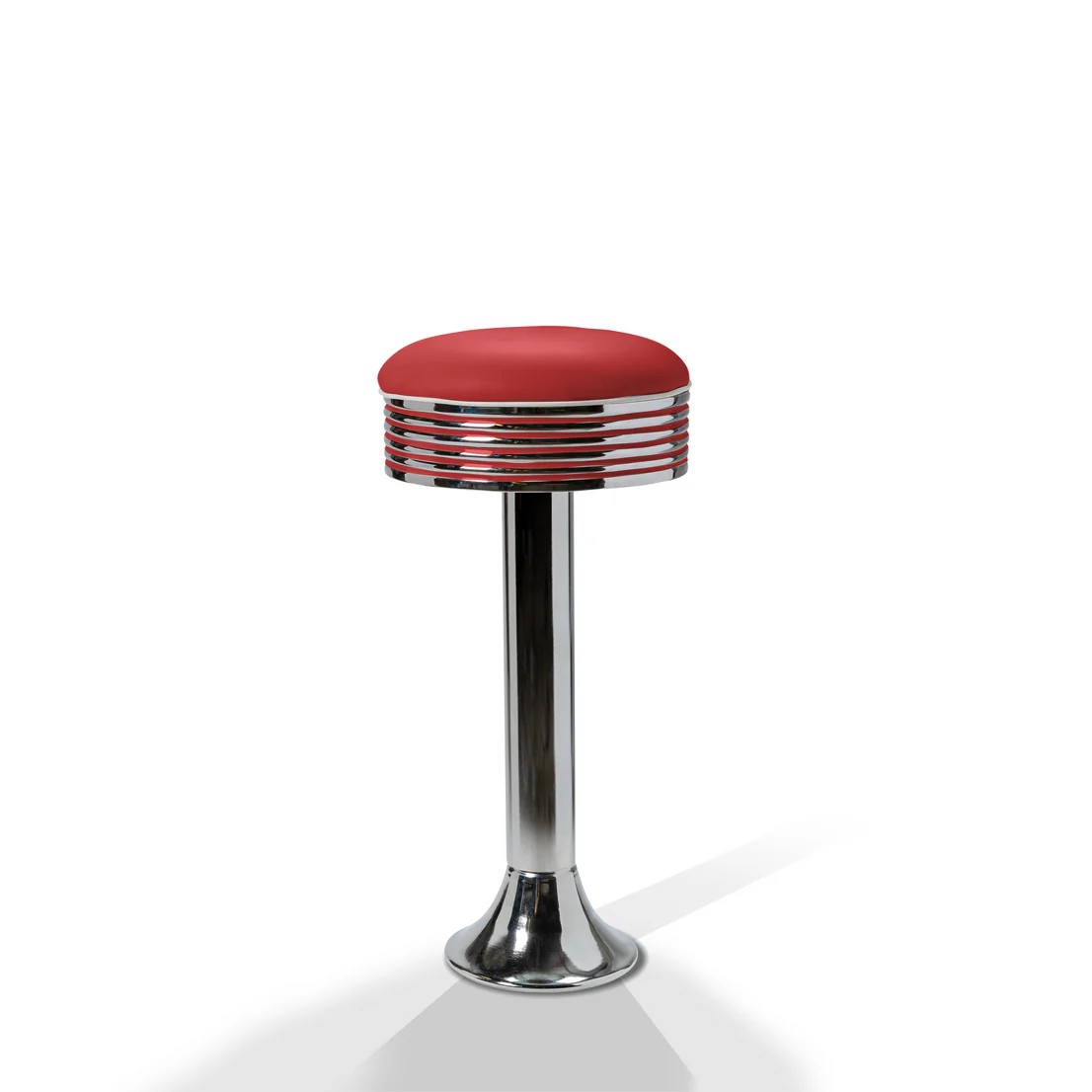 Tabouret de bar sur pied chromé Casey rouge mobilier américain