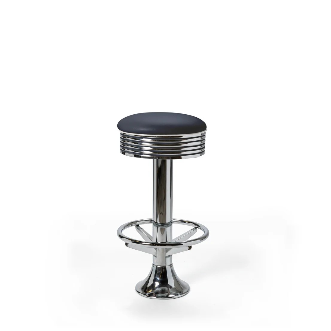 Tabouret de bar avec repose-pieds chromés Casey bleu marine