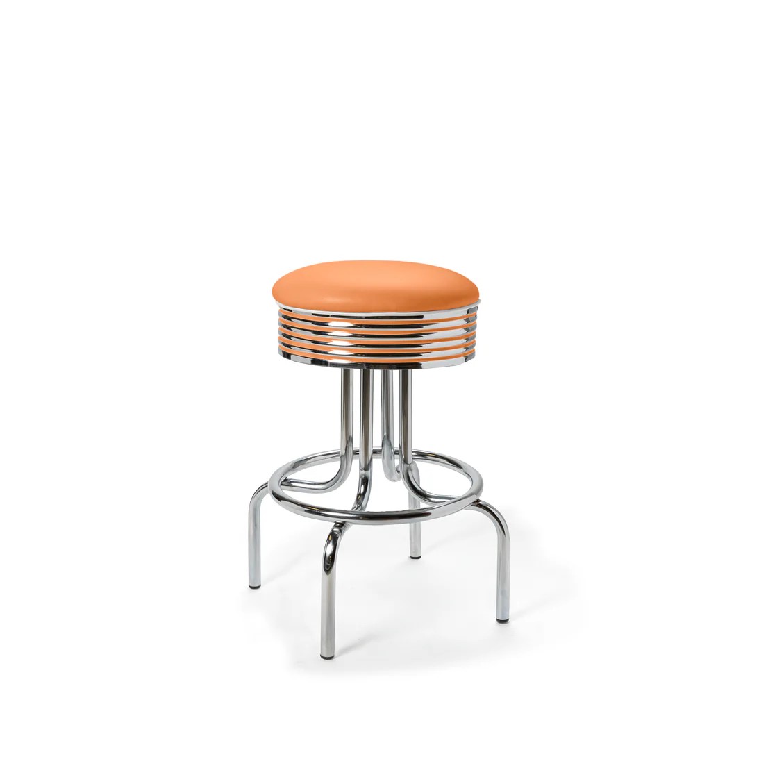 Tabouret de bar bas avec repose-pieds Airline mobilier américain orange