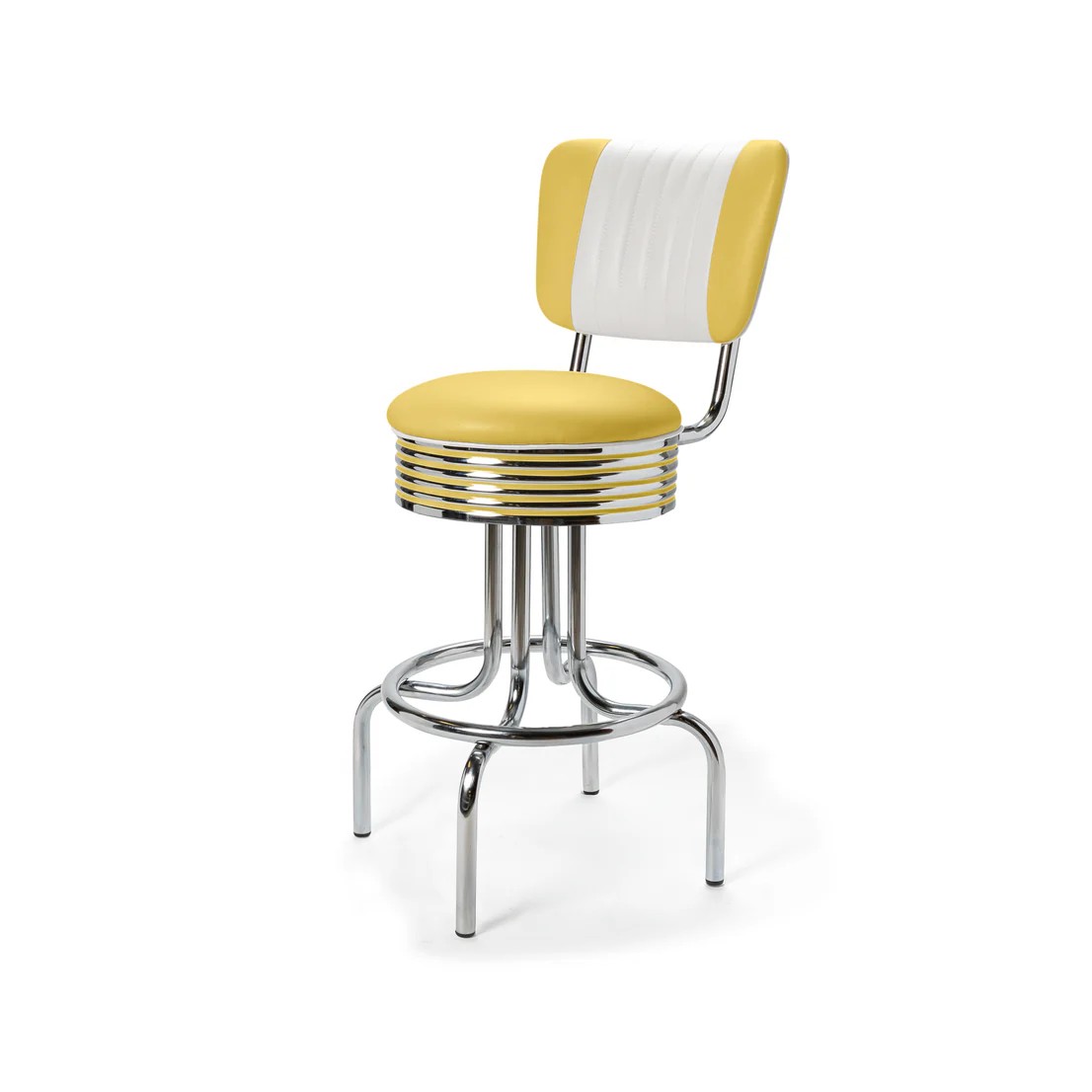 Tabouret de bar bas avec dossier Airline  mobilier américain jaune