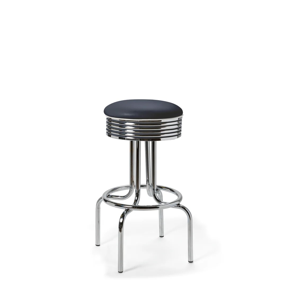 Tabouret de bar repose-pieds chromés Airline mobilier américain bleu marine