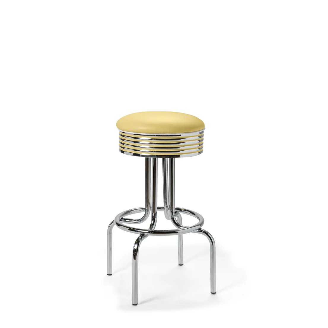 Tabouret de bar repose-pieds chromés Airline mobilier américain jaune