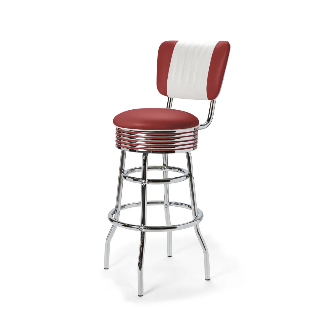 Palace Tabouret de bar Dossier CB 77 Chrome mobilier américain rouge ruby