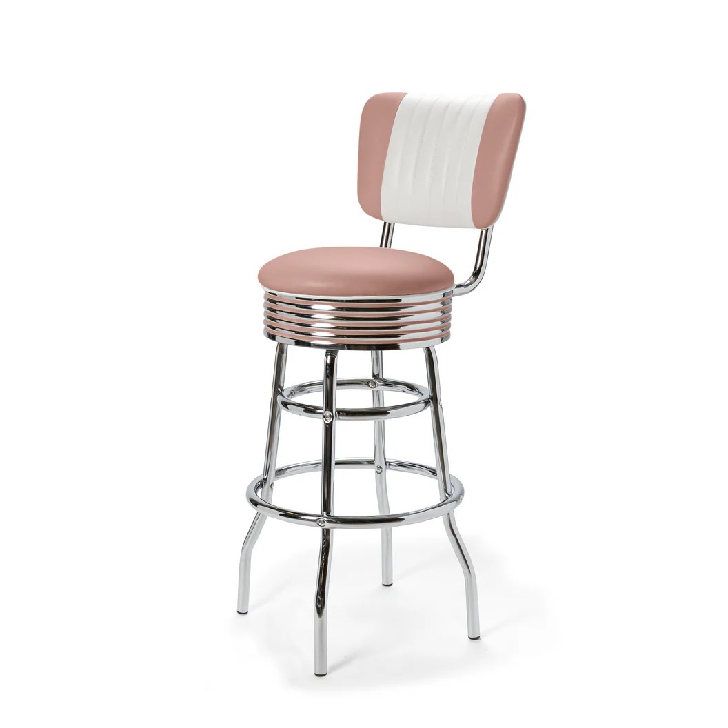 Palace Tabouret de bar Dossier CB 77 Chrome mobilier américain rose