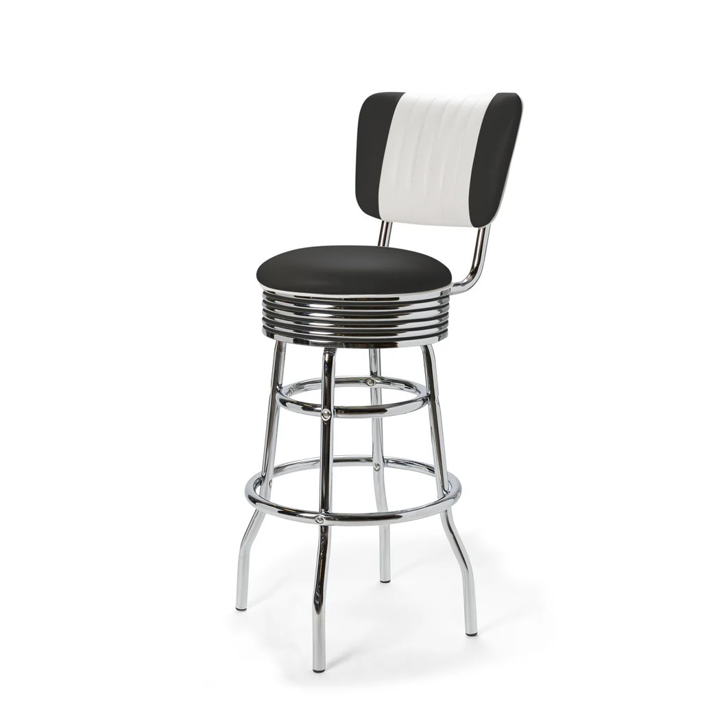 Palace Tabouret de bar Dossier CB 77 Chrome mobilier américain noir