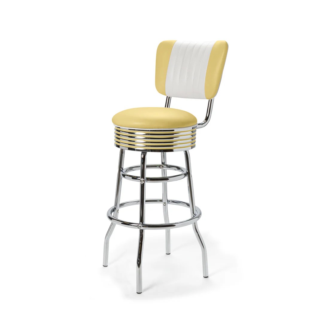 Palace Tabouret de bar Dossier CB 77 Chrome mobilier américain jaune