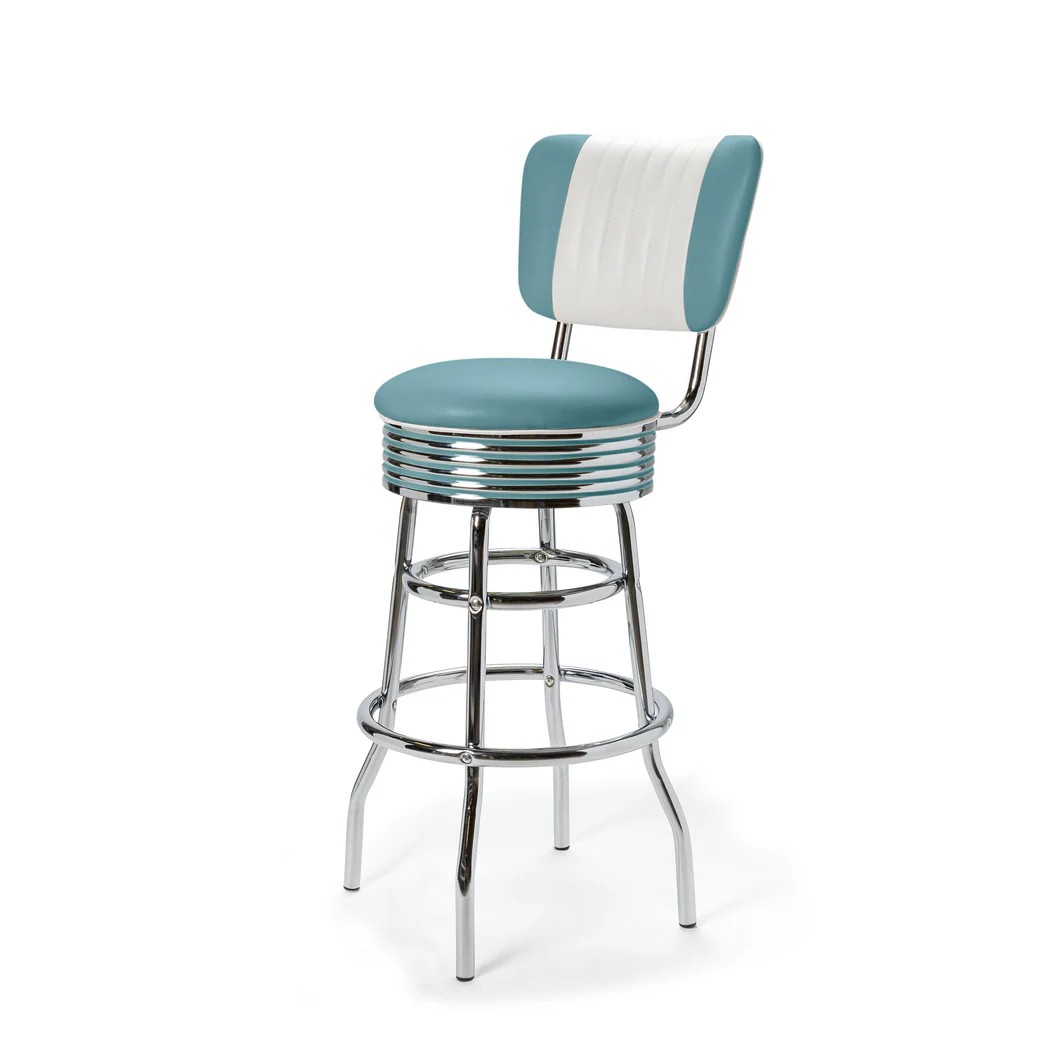 Palace Tabouret de bar Dossier CB 77 Chrome mobilier américain bleu