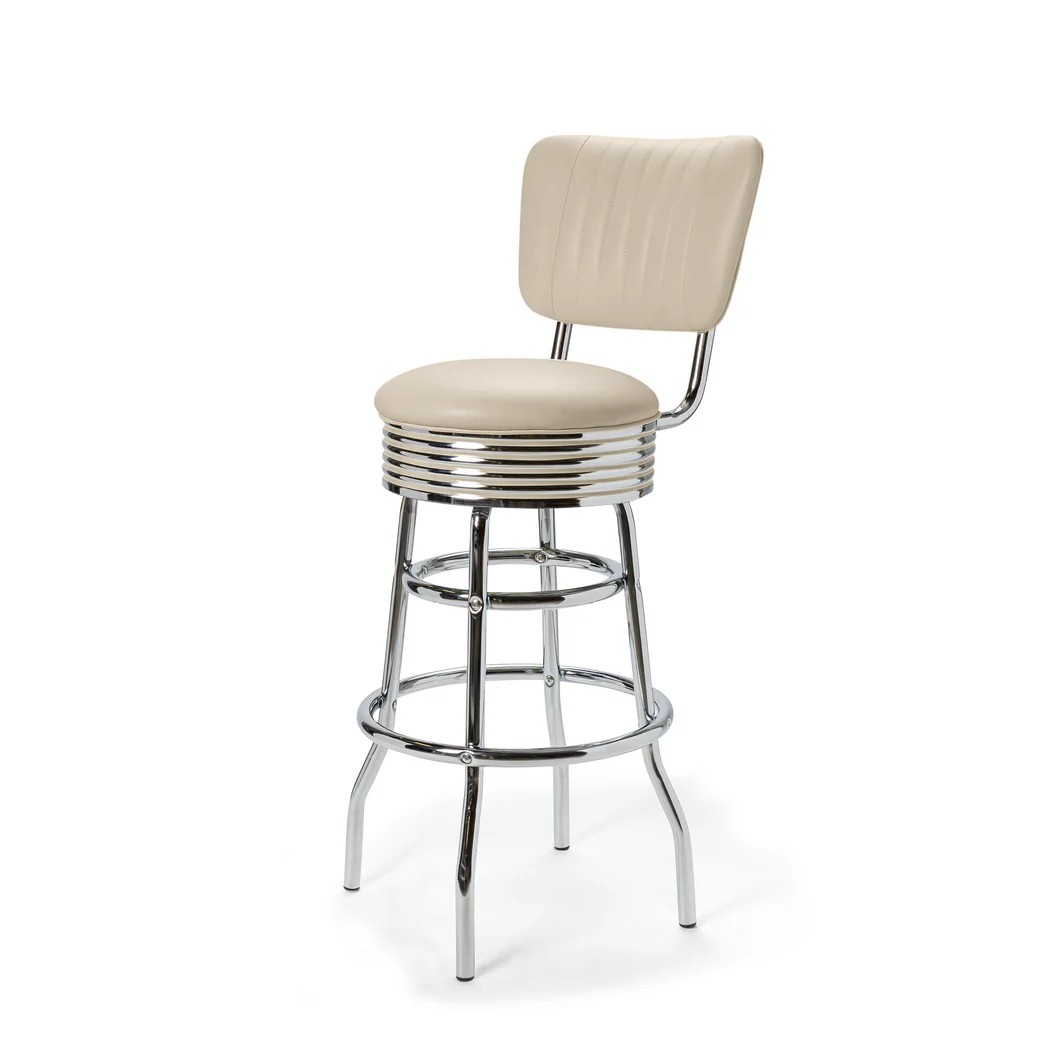 Palace Tabouret de bar Dossier CB 77 Chrome mobilier américain blanc