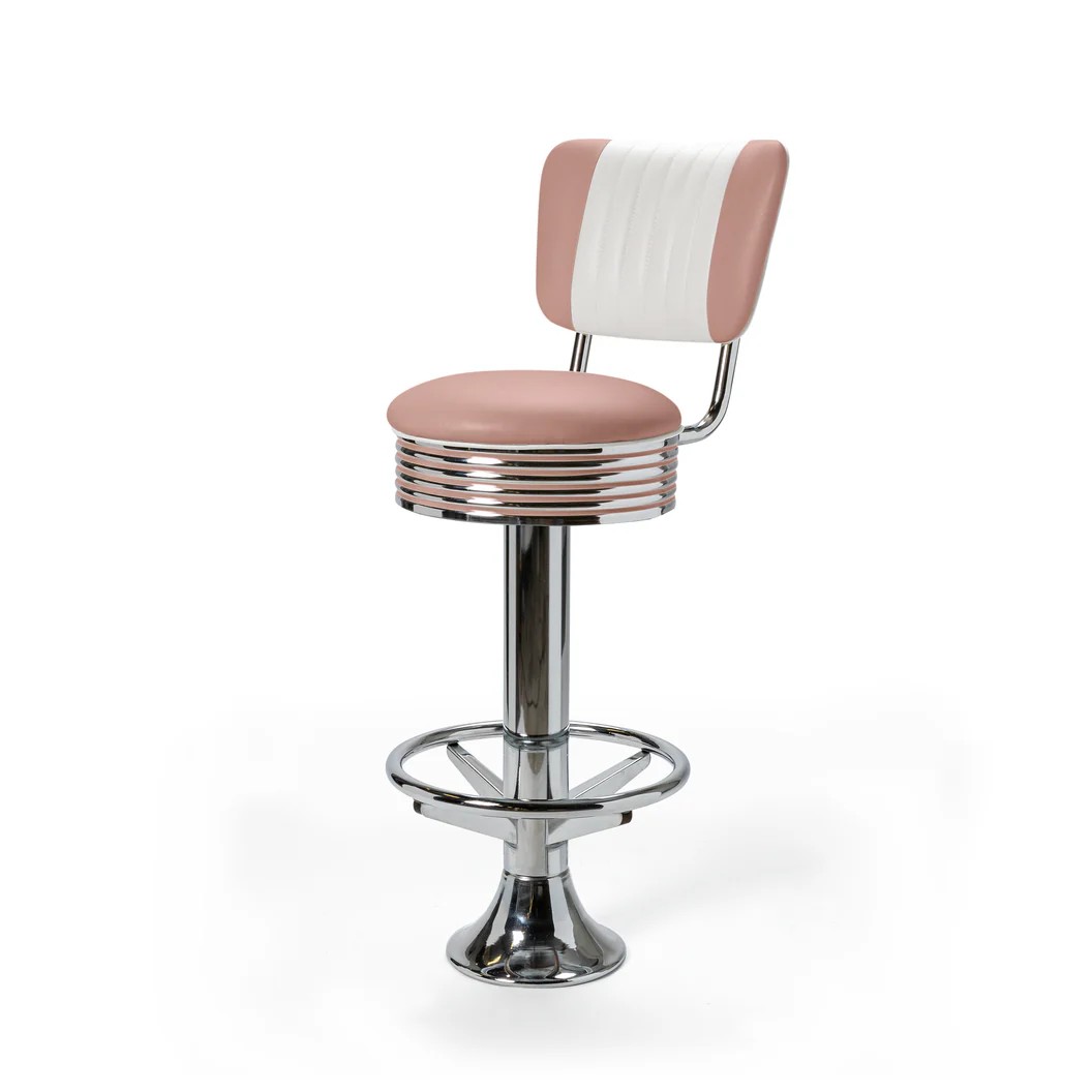 Casey Tabouret de bar Dossier et repose-pieds CB 77 Chrome rose