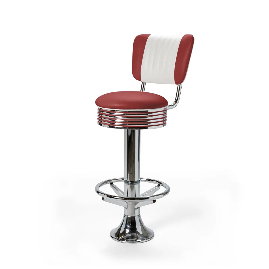 Casey Tabouret de bar Dossier et repose-pieds CB 77 Chrome rouge ruby