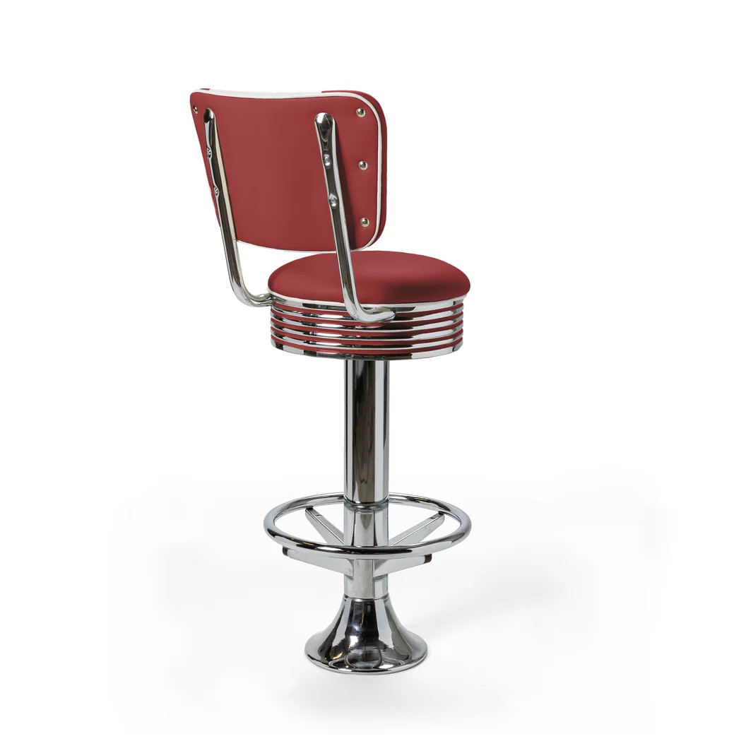 Casey Tabouret de bar Dossier et repose-pieds CB 77 Chrome mobilier américain ruby