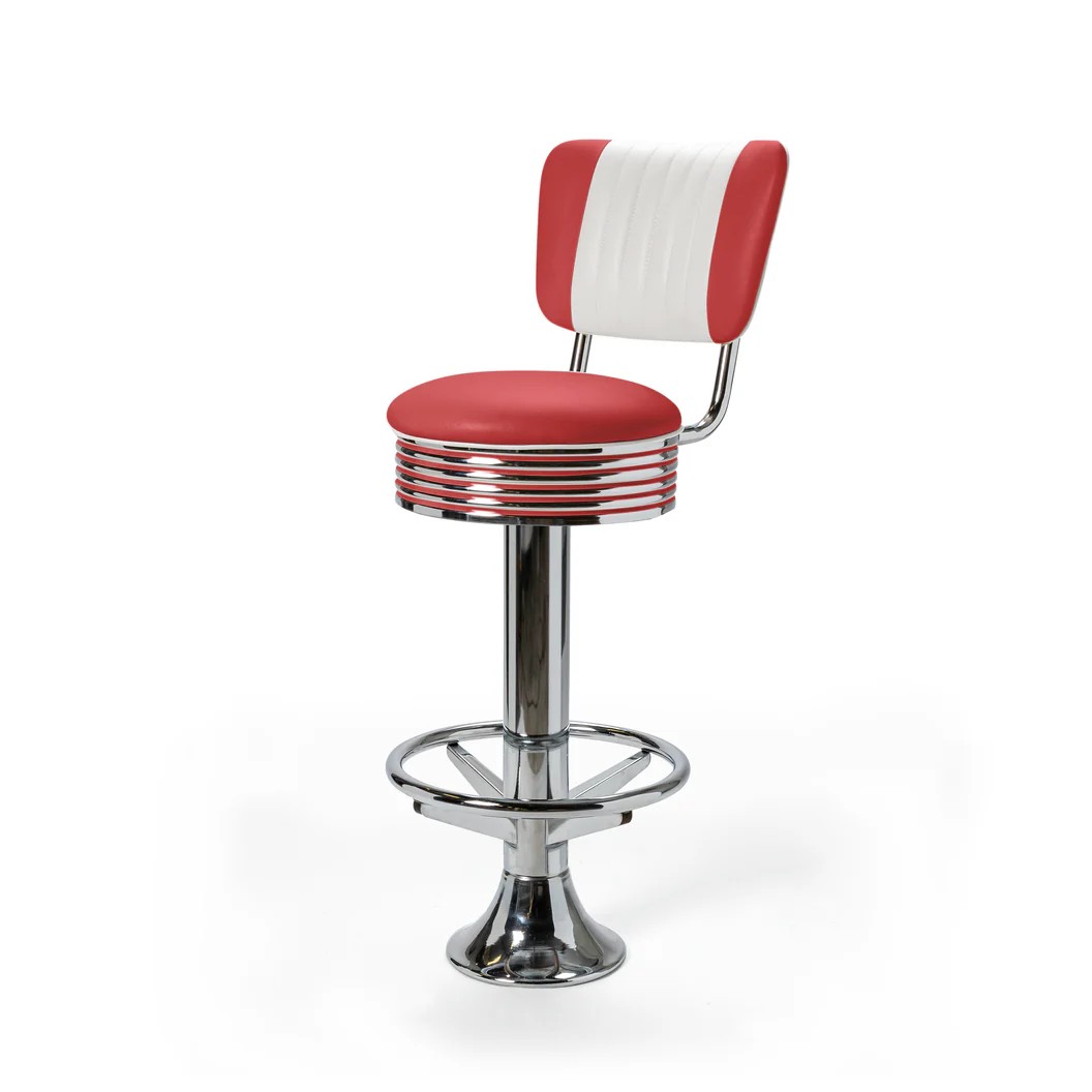 Casey Tabouret de bar Dossier et repose-pieds CB 77 Chrome rouge