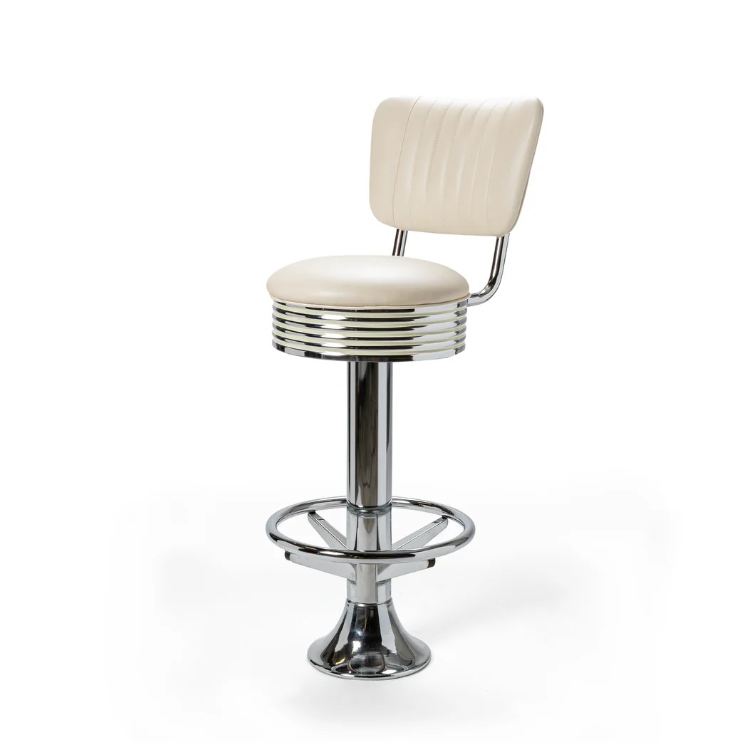 Casey Tabouret de bar Dossier et repose-pieds CB 77 Chrome blanc