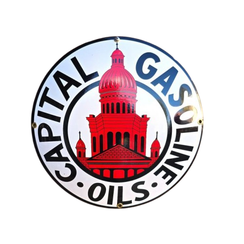 Plaque émaillée Gasoline Oils Capital publicitaire