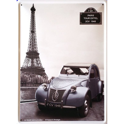 plaque-metal-40x30cm-relief-citroen-2cv-tour-eiffel-retro