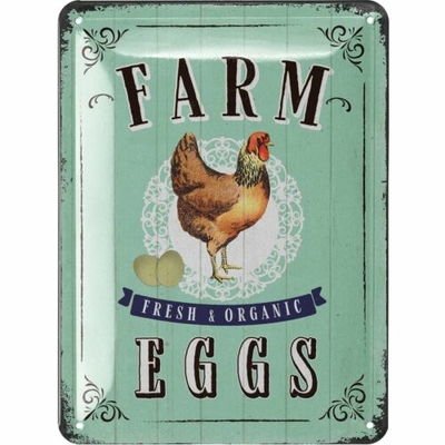 plaque métal oeufs frais de la ferme 15x20cm