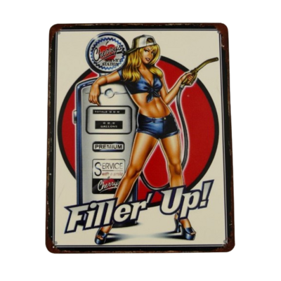 plaque pompe à essence pin-up filler up