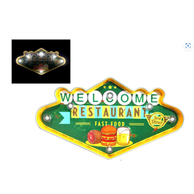 enseigne lumineuse welcome restaurant vintage