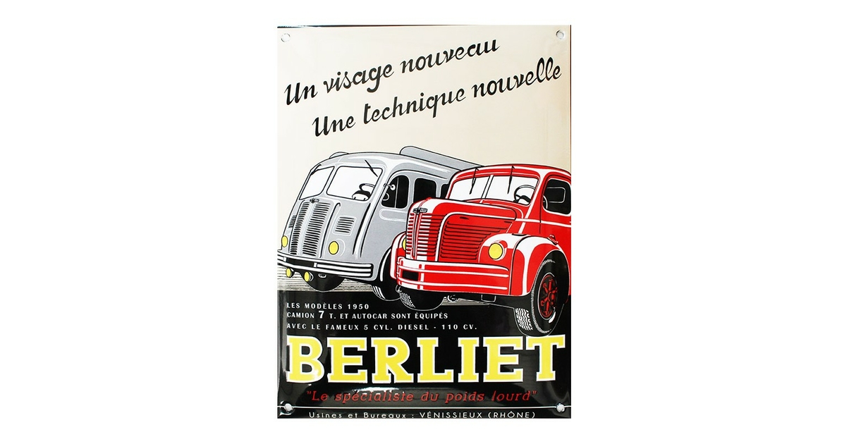 Plaque émaillée Bombée Camion Berliet – Métal – Neuve – Déco Vintage Industriel