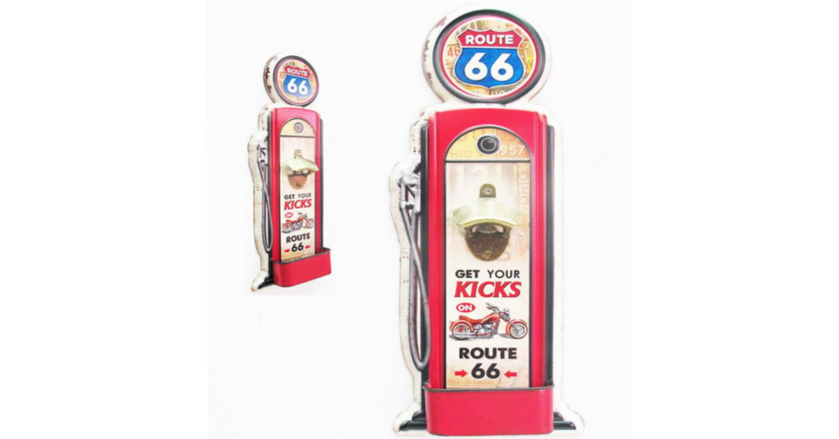 Plaque Métal émaillé Route 66 – Décoration Murale Rétro 35cm – Capsule De Bouteille Géante