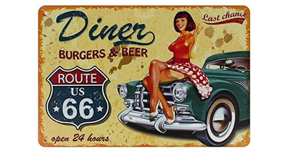 Plaque vintage Diner route 66 - Les Plaques/Plaques 20x30 cm ...