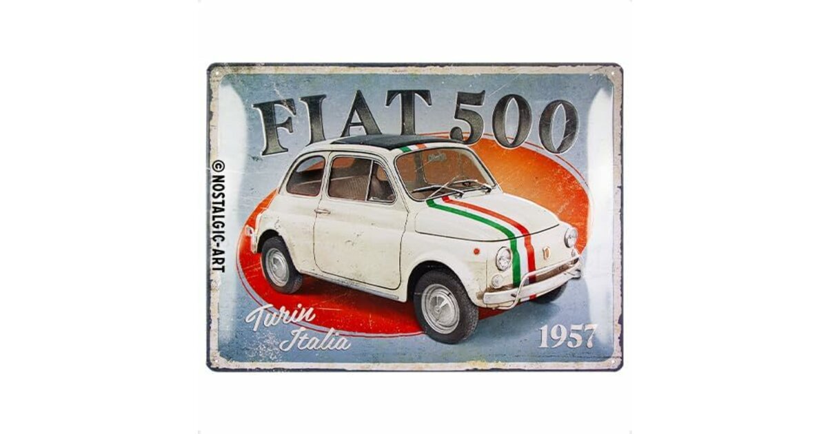 Plaque En Métal émaillée Fiat - Format 30x40 Cm, Style Vintage, Neuve
