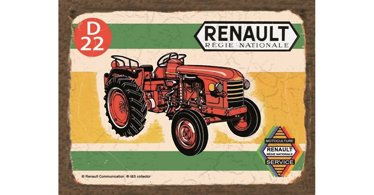 Plaque Métal Relief 20x15 Cm Renault Tracteur D22 - Décoration Rétro, Mur Ou Atelier