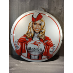 plaque émaillée publicitaire pin-up mobiloil