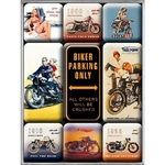 coffret de 9 magnets émaillés biker vintage