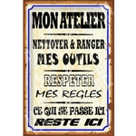 plaque métal règles de mon atelier 20x30