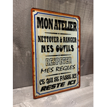 Plaque métal mon atelier, mes règles