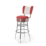 Palace Tabouret de bar Dossier CB 77 Chrome mobilier américain rouge