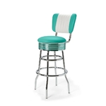 Palace Tabouret de bar Dossier CB 77 Chrome mobilier américain turquoise