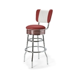 Palace Tabouret de bar Dossier CB 77 Chrome mobilier américain rouge ruby
