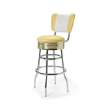 Palace Tabouret de bar Dossier CB 77 Chrome mobilier américain jaune