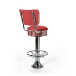 Casey Tabouret de bar Dossier et repose-pieds CB 77 Chrome mobilier américain rouge