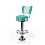 Casey Tabouret de bar Dossier et repose-pieds CB 77 Chrome turquoise