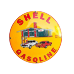 Plaque émaillée Shell Gasoline vintage rétro