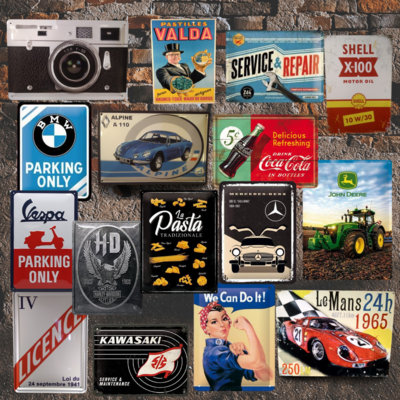 Lot De 4 Plaques Murales Vintage Métal Voiture - 20x30 Cm - Neuf