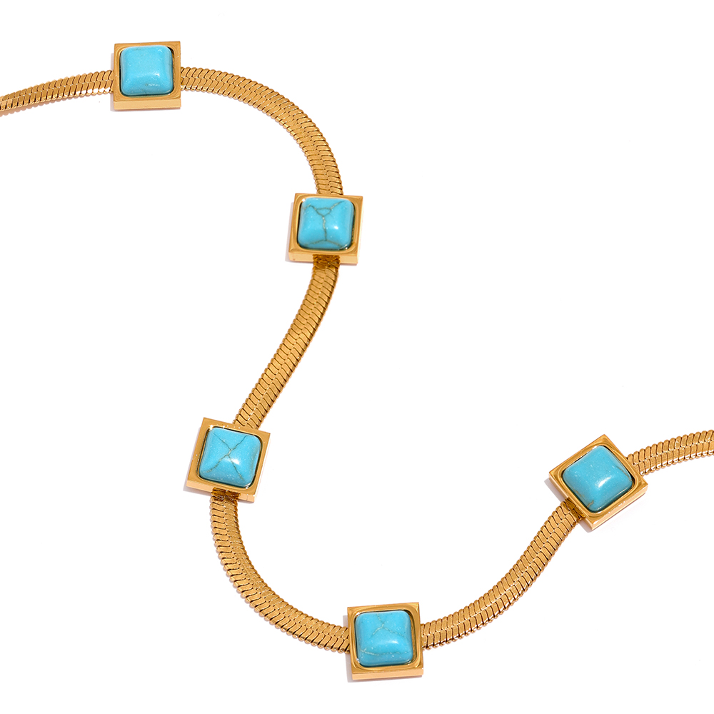 collier pierres turquoise en acier inoxydable