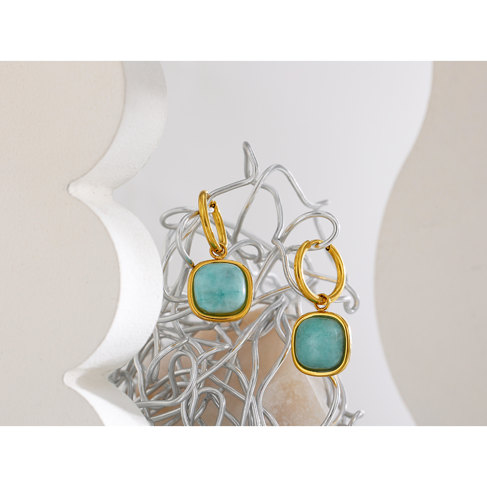 Boucles d\'oreilles pierre turquoise en acier inoxydable