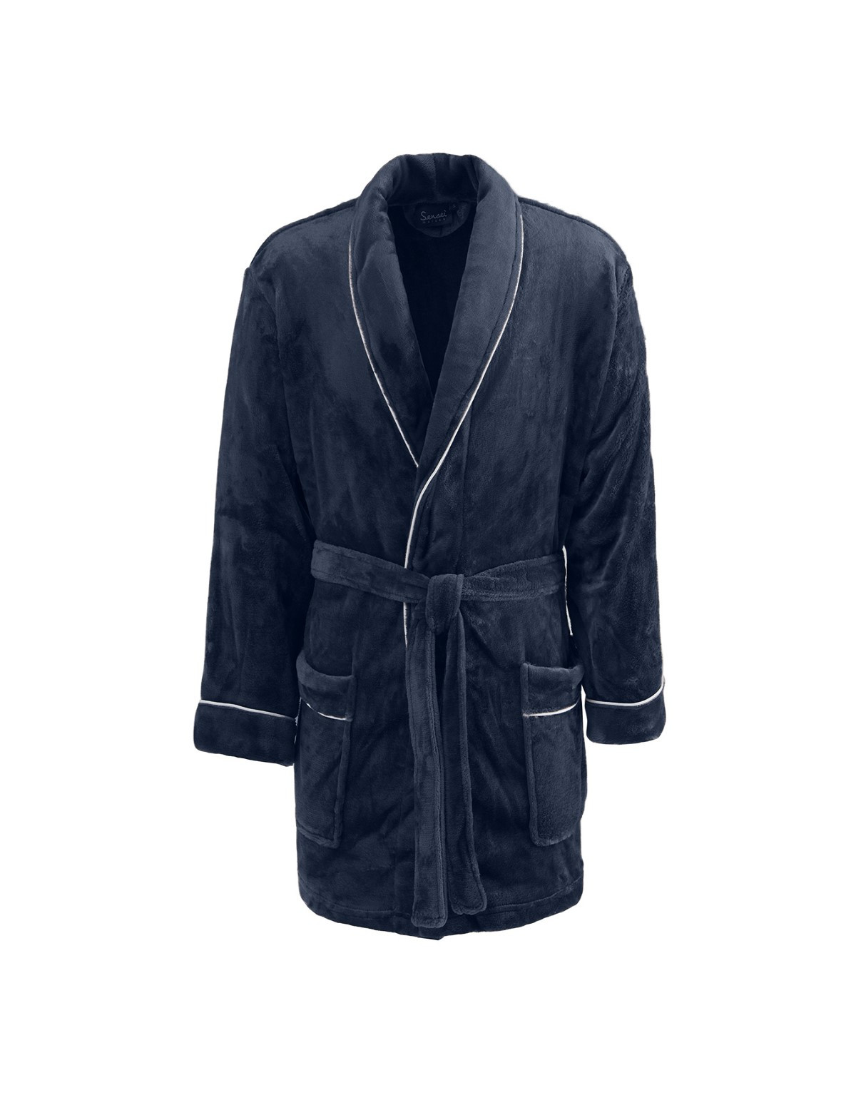 veste-d-interieur-polaire-col-chale-bleu-nuit-plié