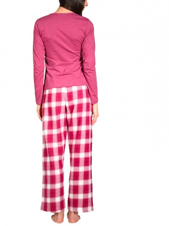 pyjama-pantalon-FLANELLE-bas-carreaux-haut-jersey-uni-AUBERGINE
