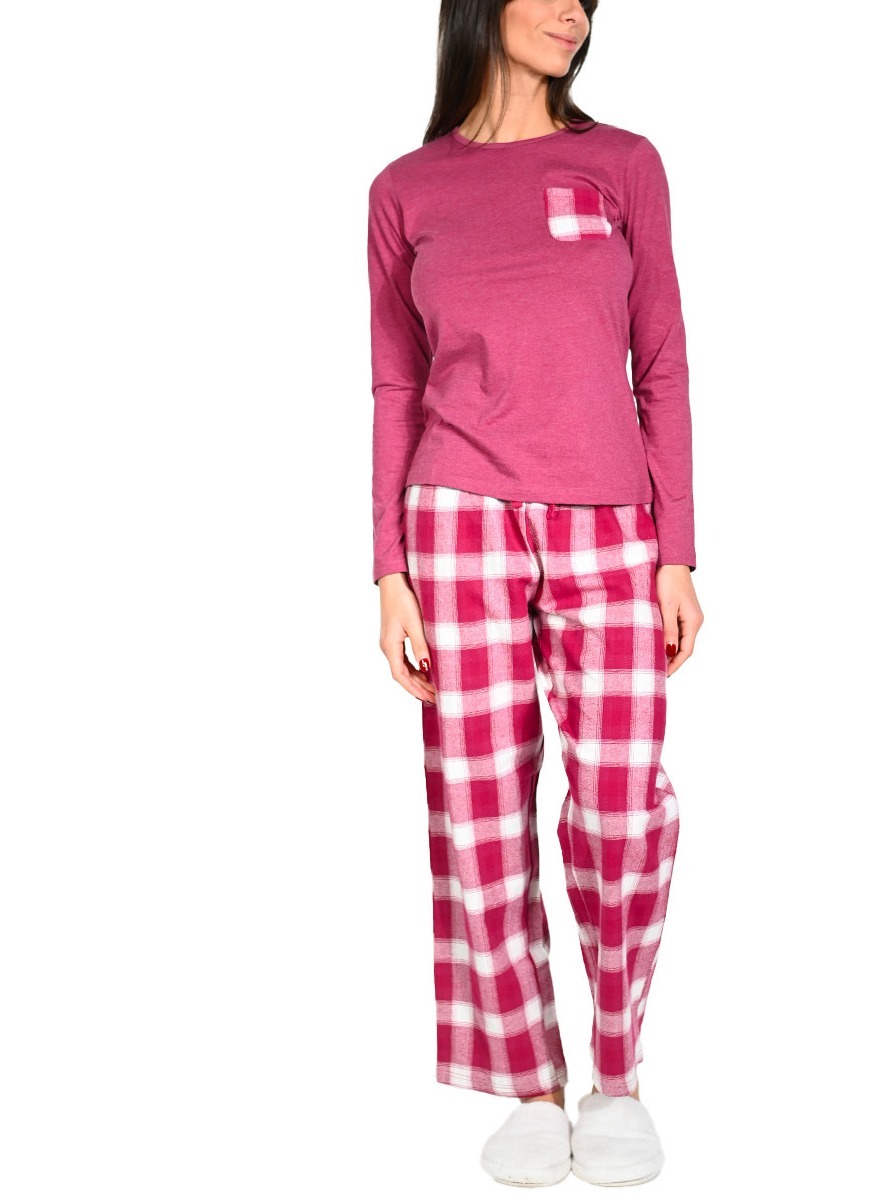pyjama-pantalon-bas-carreaux-haut-jersey-uni-AUBERGINE