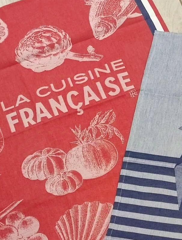 Torchon-gastronomie-rouge-Jacquard-français