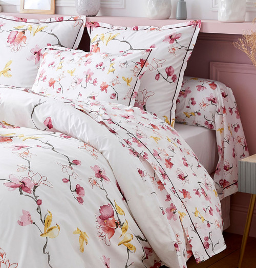 Drap-plat-percale-coton-français-Elisa-rose